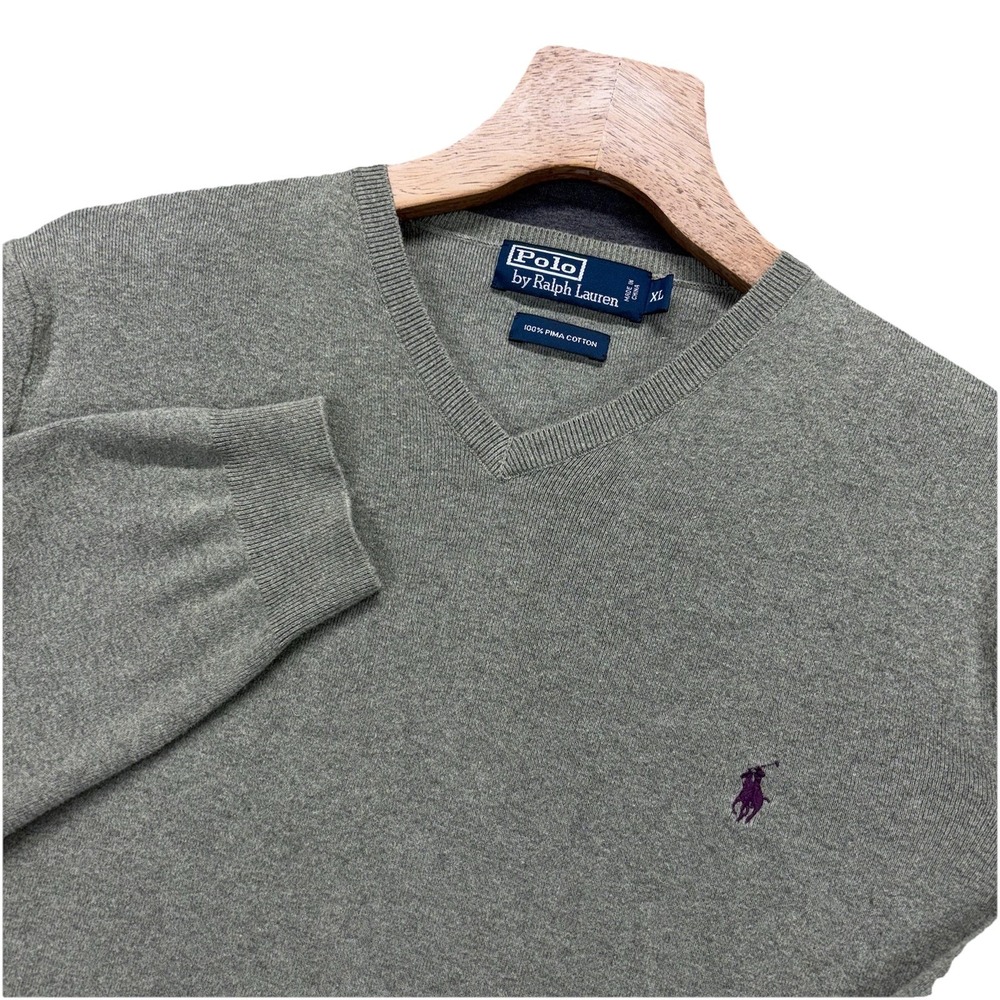 Vintage Polo Ralph Lauren V Neck Sweater‎ Mens XL Sage Green Pima Cotton Knit